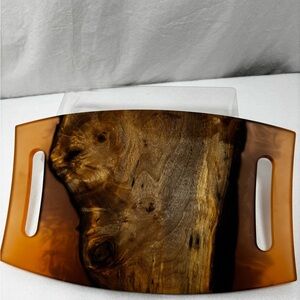 Handmade Wood & Amber Resin Charcuterie Serving Tray 15”x10” Holiday gift